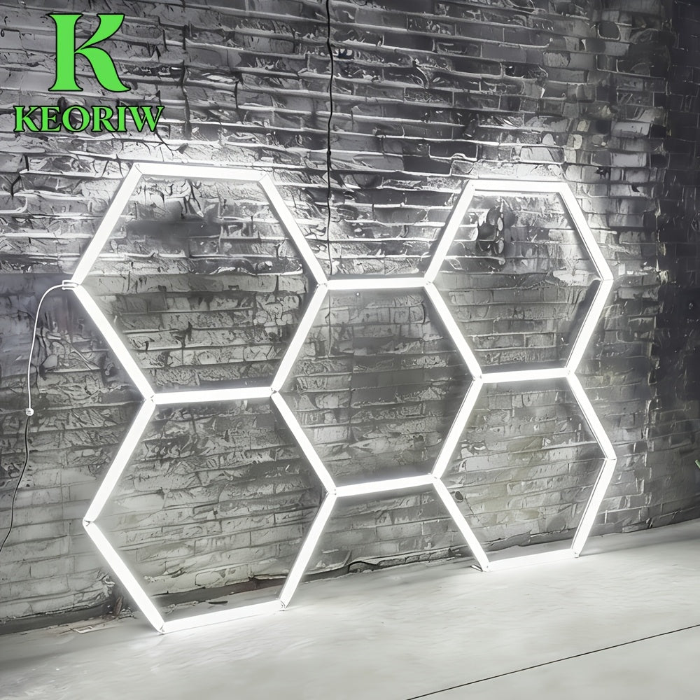 KEORIW Lampe de Garage Hexagonale en Nid d'Abeille Blanc Froid 6500K Super Lumineuse Tube DIY Installation Facile Convient pour Garages, Ateliers 4S, Lavages de Voitures, Salles de Sport, Bureaux et Éclairage Domestique Simple