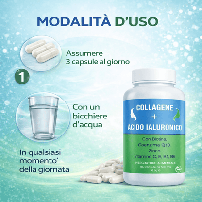 [PROMOTION 2pièces] Collagène et Acide Hyaluronique, avec Coenzyme Q10 et Biotine 360 Capsules - Fait en Italie