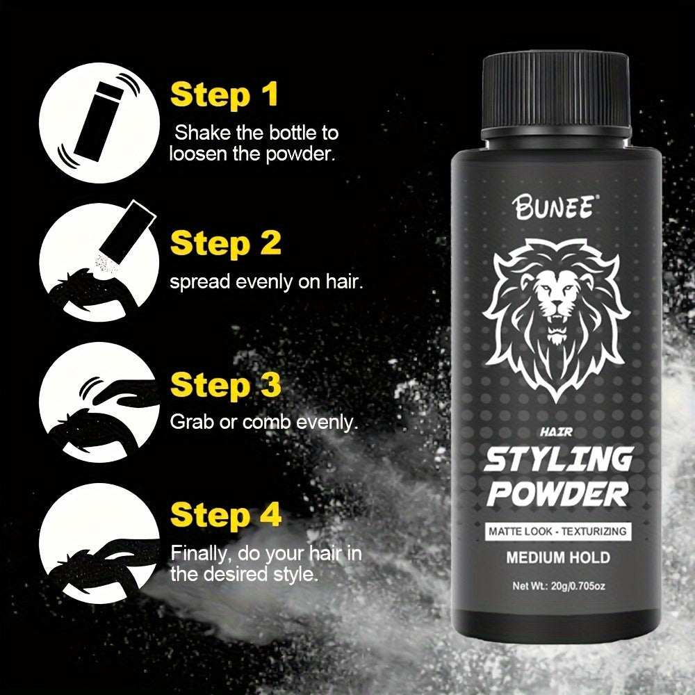 Poudre de cheveux moelleuse Version Lion, un produit de coiffure neutre conçu pour contrôler les coiffures et ajouter du volume, disponible en pack de 20G