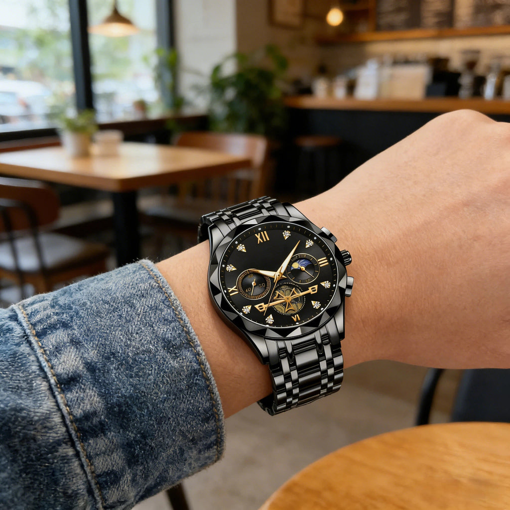 Montre luxueuse en acier inoxydable à écailles, montre entièrement en acier inoxydable massif, premier choix pour les cadeaux d'affaires (Le produit n'inclut pas de boîte en bois)