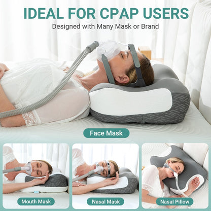 Oreiller CPAP pour dormeurs latéraux, dorsaux et ventraux, oreiller ergonomique profilé pour réduire les fuites d'air et la pression de la masque, oreiller cervical pour tous les utilisateurs de CPAP, fermeté et hauteur réglables avec inserts amovibles