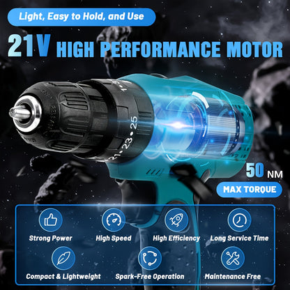 KOOPA TOOL Tournevis Électrique, Kit de Perceuse 21V, Tournevis de Perçage à 3 Niveaux de Couple 25, Équipé d'une Fonction de Perceuse à Impact et de Batterie Rechargeable, Adapté à une Boîte à Outils pour Toutes les Décorations Ménagères Quotidiennes