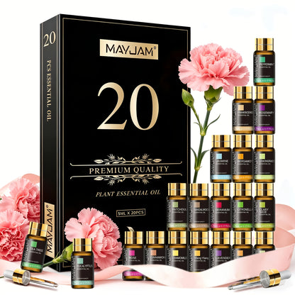 MAYJAM Kit Cadeau de 20 Huiles Essentielles 5ml pour Diffuseurs, Humidificateur et Fabrication DIY Bougies – Soutien Mood & Idéal comme cadeaux d'occasion : Saint-Valentin, Anniversaire, Mariage, Halloween, Pâques, Thanksgiving, Noël