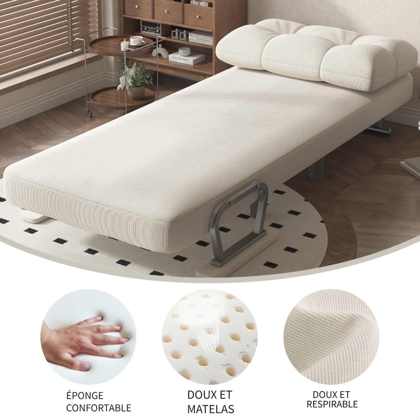 Décorations de Noël pour appartement, canapé-lit pliable, confortable et durable, accoudoirs argentés, matériau en velours côtelé, plusieurs couleurs disponibles, polyvalent pour chambres, cadeaux individuels, idées cadeaux, décorations de Noël d'extérieu
