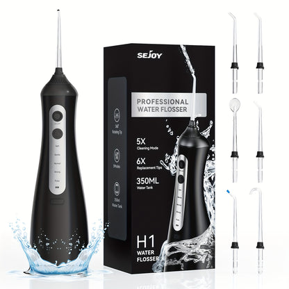 Hydropulseur Dentaire Sans Fil Pour Nettoyage des Dents, Irrigateur Buccal Puissant Avec 5 Modes Réglables, 350ml Nettoyeur Portable & Rechargeable Pour Maison Voyage, 1200mah, Étanchéité 7 Niveaux