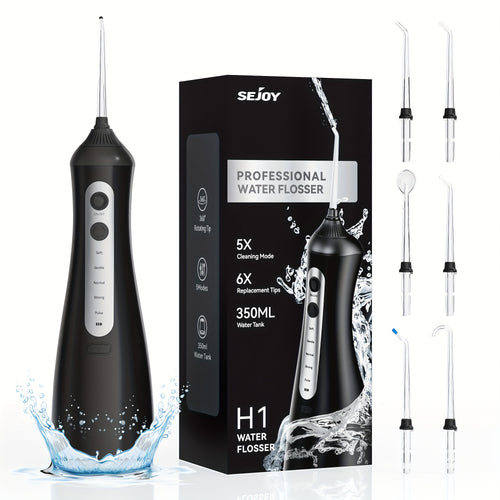 Hydropulseur Dentaire Sans Fil Pour Nettoyage des Dents, Irrigateur Buccal Puissant Avec 5 Modes Réglables, 350ml Nettoyeur Portable & Rechargeable Pour Maison Voyage, 1200mah, Étanchéité 7 Niveaux