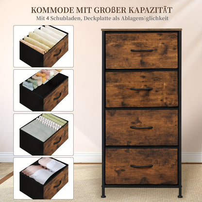 1 tiroir étroit, commode avec 4 tiroirs en tissu, buffet coffre de rangement pour chambre à coucher, salon, couloir, style industriel, brun vintage noir