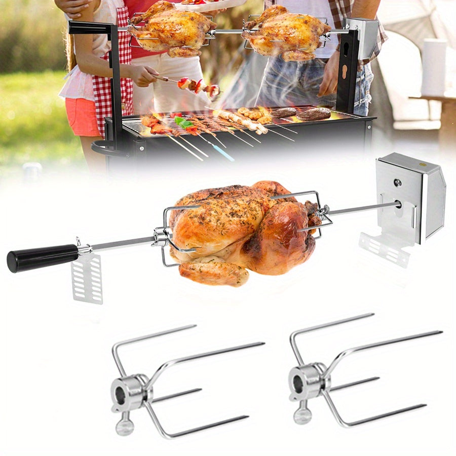 Fourchette Rotative pour Barbecue pour Fêtes avec 4 Aiguilles à Viande en Acier Inoxydable