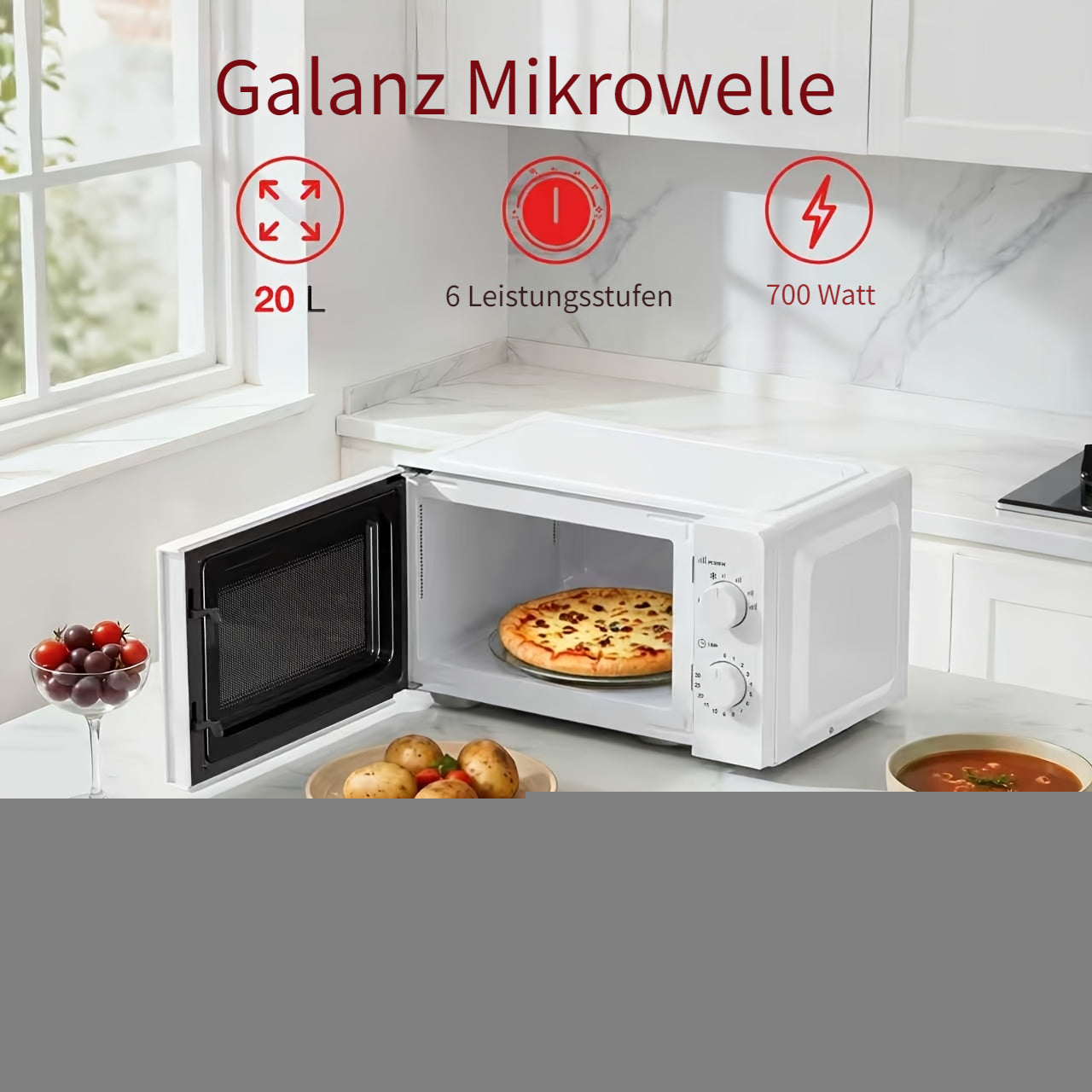 Galanz Mini four à micro-ondes avec plat tournant de 20 litres, double bouton rotatif, modèle argenté multifonctionnel pour personnes âgées et enfants