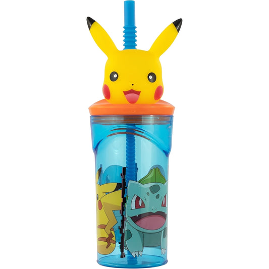 POKÉMON - Tasse de 360 ml avec Paille et Personnage 3D pour Enfants - Pikachu