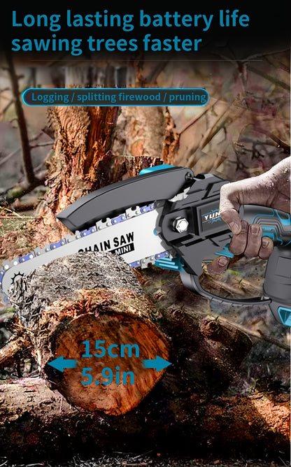 Nouvelle Mini Tronçonneuse Sans Fil, Légère et Portable, Machine Électrique à Main pour Couper les Arbres, Équipée d'un Pare-éclaboussures, Verrou de Sécurité, Batterie Rechargeable et Coupe Sûre, Permet de Couper Rapidement les Branches d'Arbres, Jardins