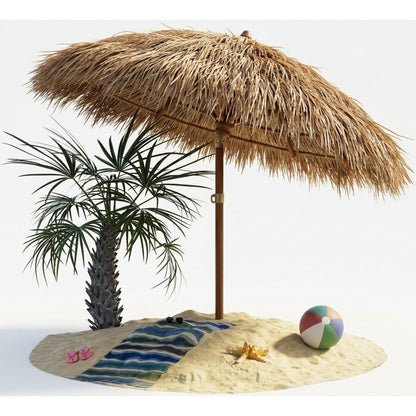 Parasol de plage Hawaï Ø160Cm Hauteur Réglable Protection UV 30+ Grand Rond Balcon Plage Parasol en Paille Parasol de Plage Parasol Hawaïen Marron