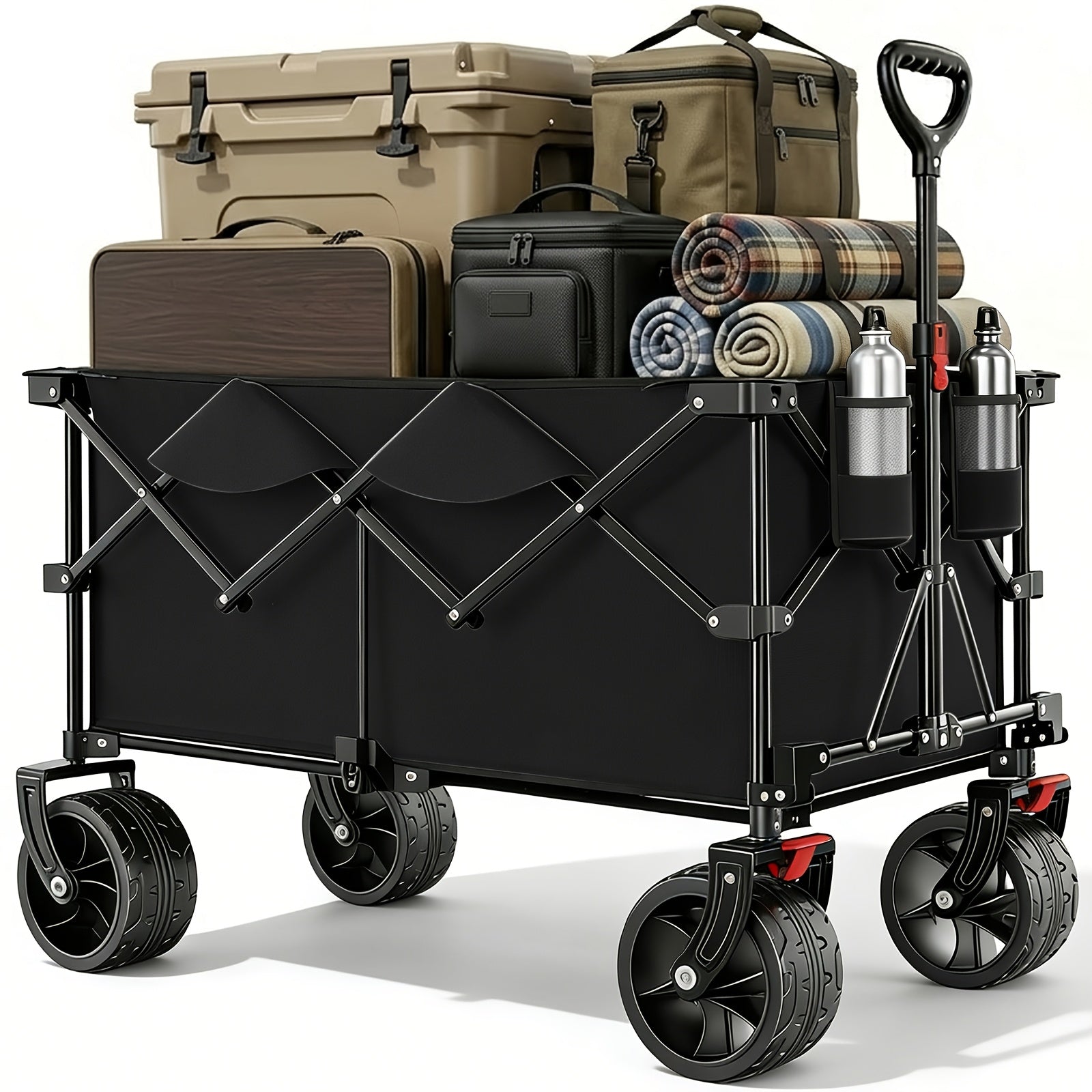 Chariot Pliant XXL Plus 200L Capacité 200KG, Chariot Utilitaire avec Roues Tout-Terrain 17X10 Cm & Frein, Système de Pliage 4 Directions Vendu Sous Licence, Chariot Multi-Usage pour Plage, Camping, Jardin, Sports & Extérieur