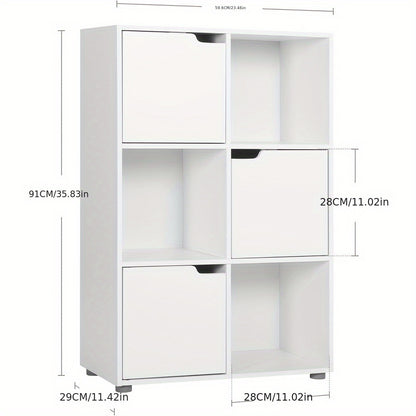 1 étagère, étagère verticale, rangement pour bureau à domicile, armoire de classement, 3 portes, 6 compartiments, étagère de bureau, 59.6X91X29Cm