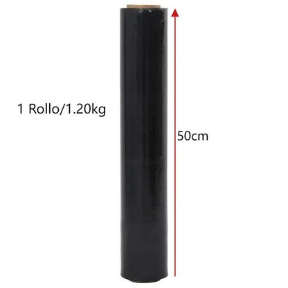 Rouleau de film noir pour emballage 50 cm x 200 m | Plastique rétractable de 23 microns avec haute résistance et adhérence industrielle