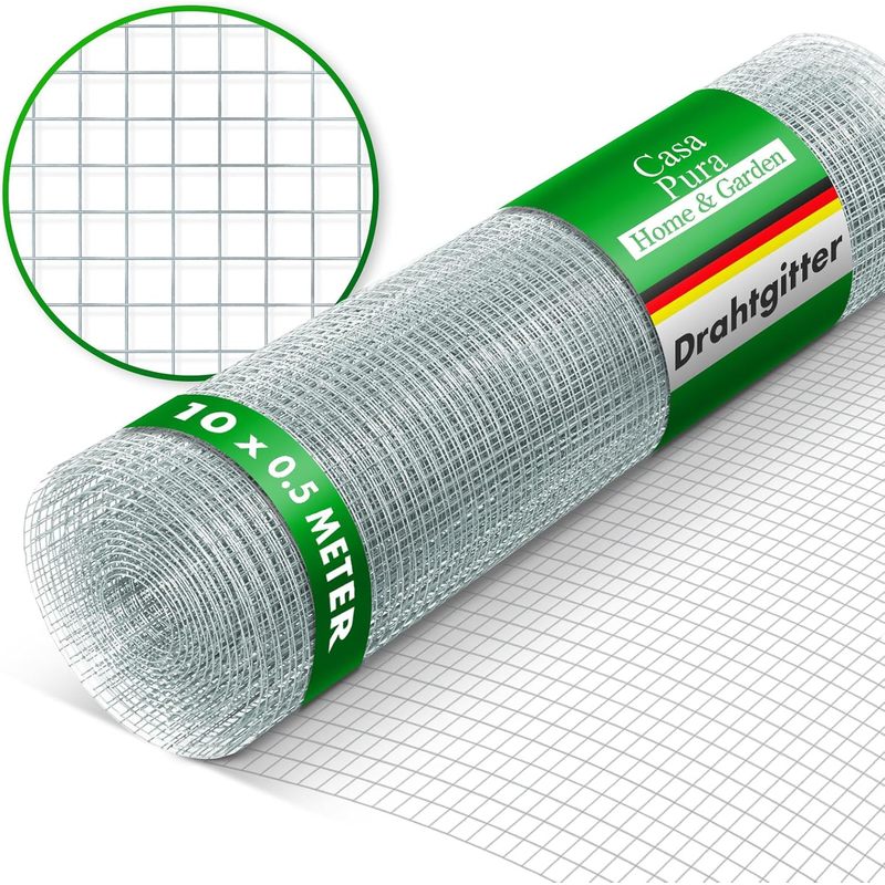 Grille en fil de fer à mailles fines – Taille de maille 6,3 mm – Galvanisée – Rouleau extra long – Grille métallique pour volières, clôtures pour lapins et barrière de jardin contre les rongeurs (jardinière surélevée)