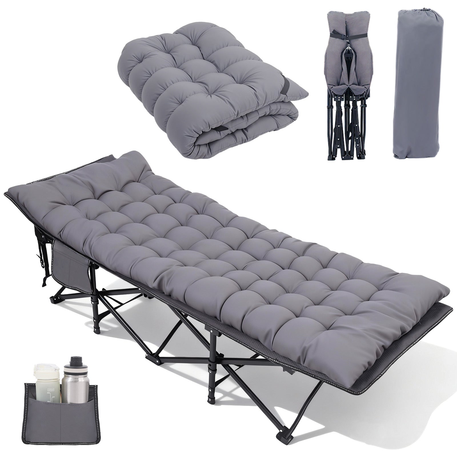 Sekey Lit de Camping, Lit de Camping Pliable, Lit de Visiteur Pliable jusqu'à 200 kg, avec Poche Latérale, Lit de Camping Portable, Extérieur, Jardin, Voyage, Camping, Intérieur