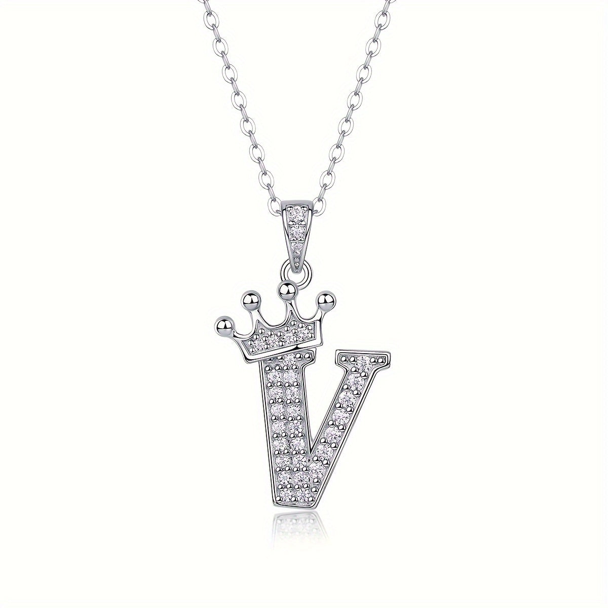 Collier lettre couronne en moissanite en argent S925 plaqué, avec 26 pendentifs lettres entièrement sertis, cadeau idéal pour la rentrée, la remise des diplômes, le quotidien, la Saint-Valentin ou les anniversaires