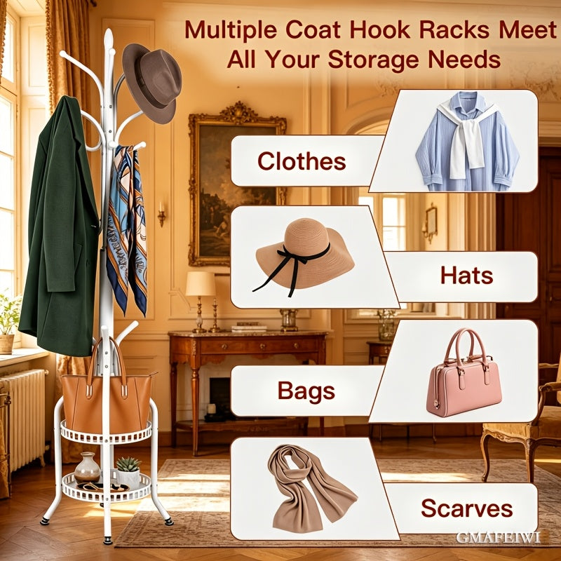 Porte-vêtements et chapeaux en fer - Porte-manteau sur pied en métal pour le rangement suspendu des vêtements et sacs pour la maison, le bureau, la chambre