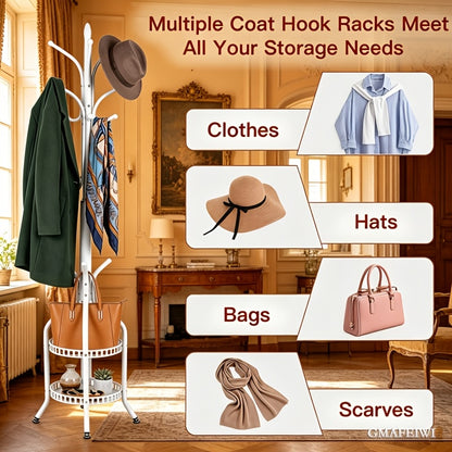 Porte-vêtements et chapeaux en fer - Porte-manteau sur pied en métal pour le rangement suspendu des vêtements et sacs pour la maison, le bureau, la chambre