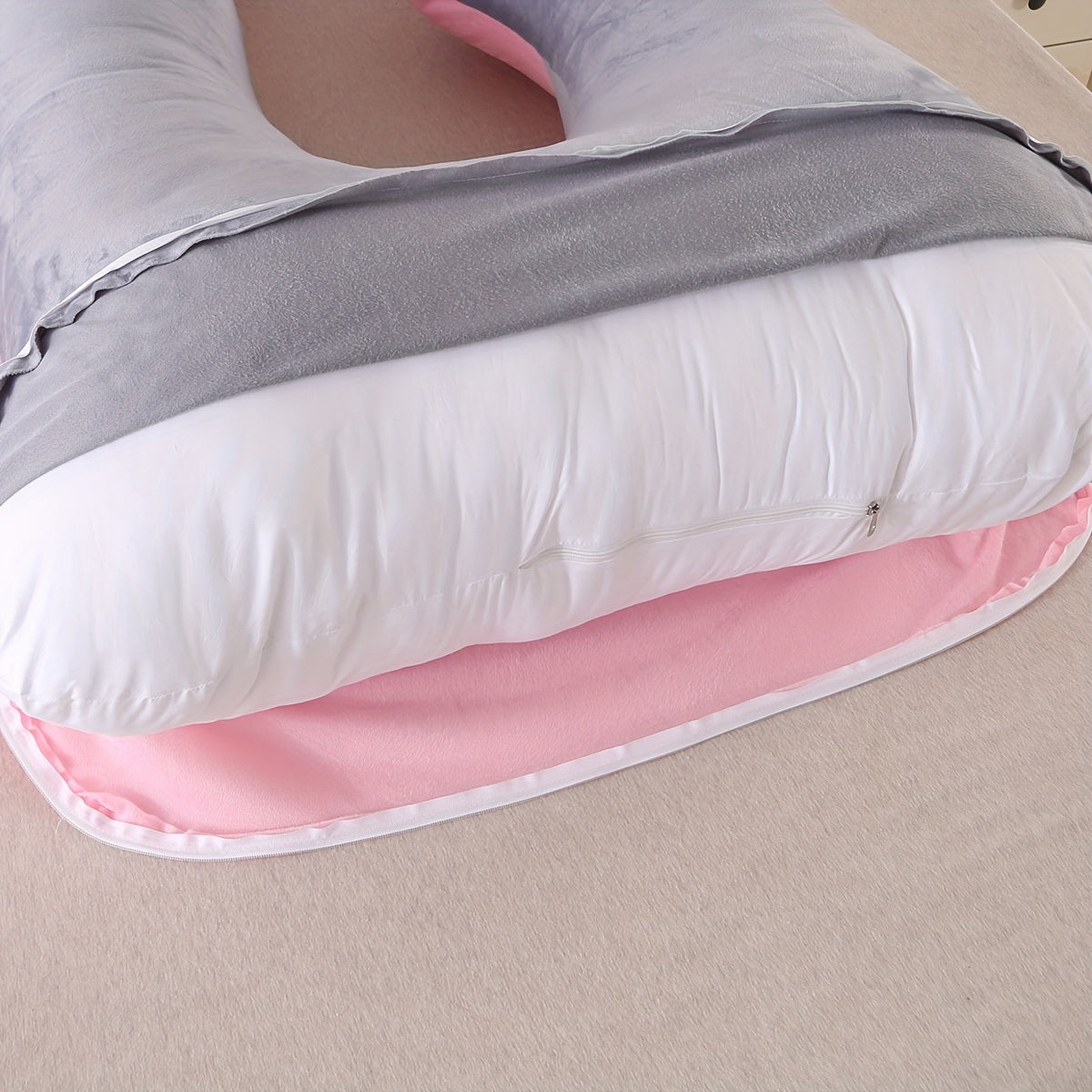 Oreiller de grossesse en velours de cristal en forme de J 70 X 145 cm - Soutien lombaire et abdominal, haute résilience, ultra confort