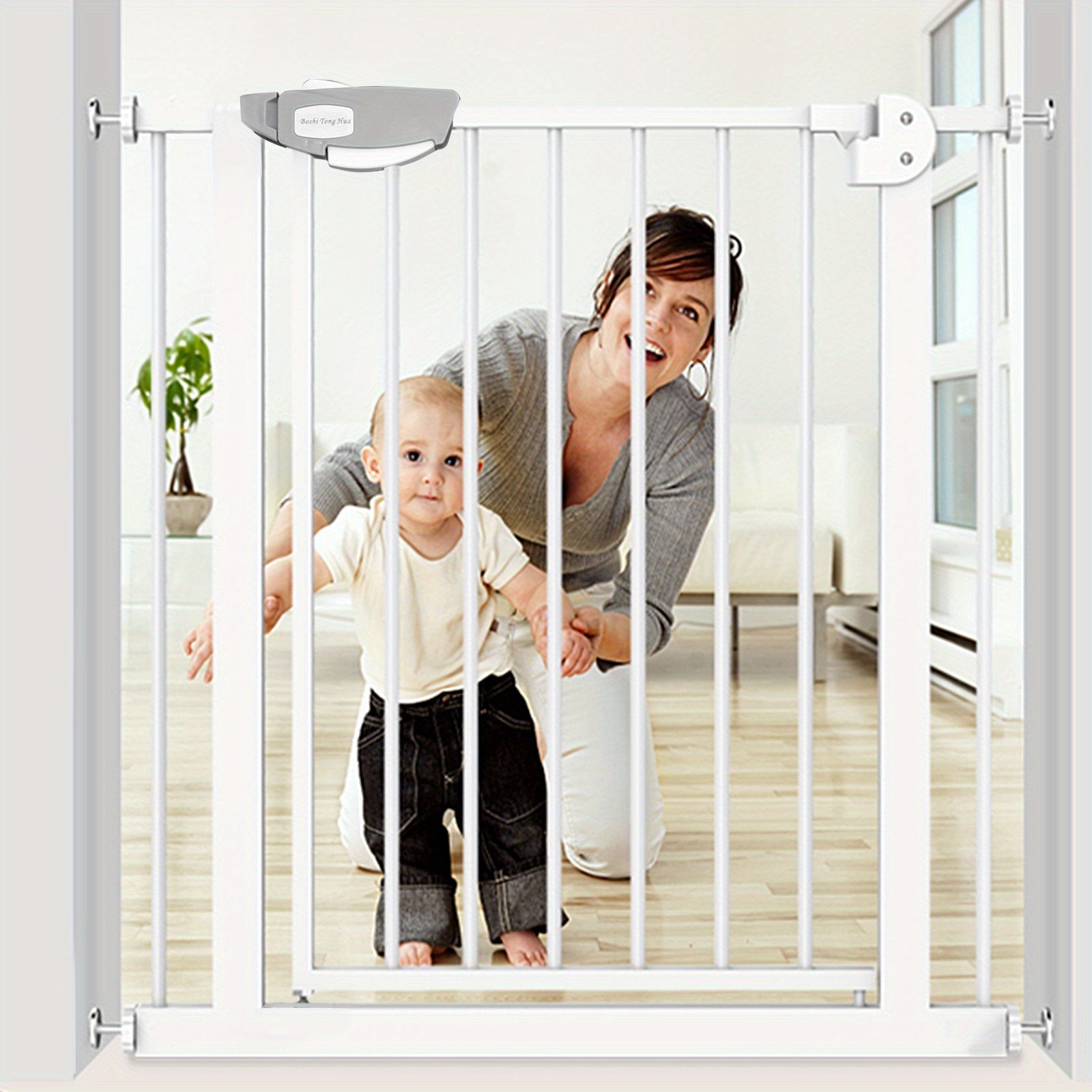 Barrière de sécurité de porte pour enfants, barrière d'escalier N Stop sans perçage avec grille métallique, blanche