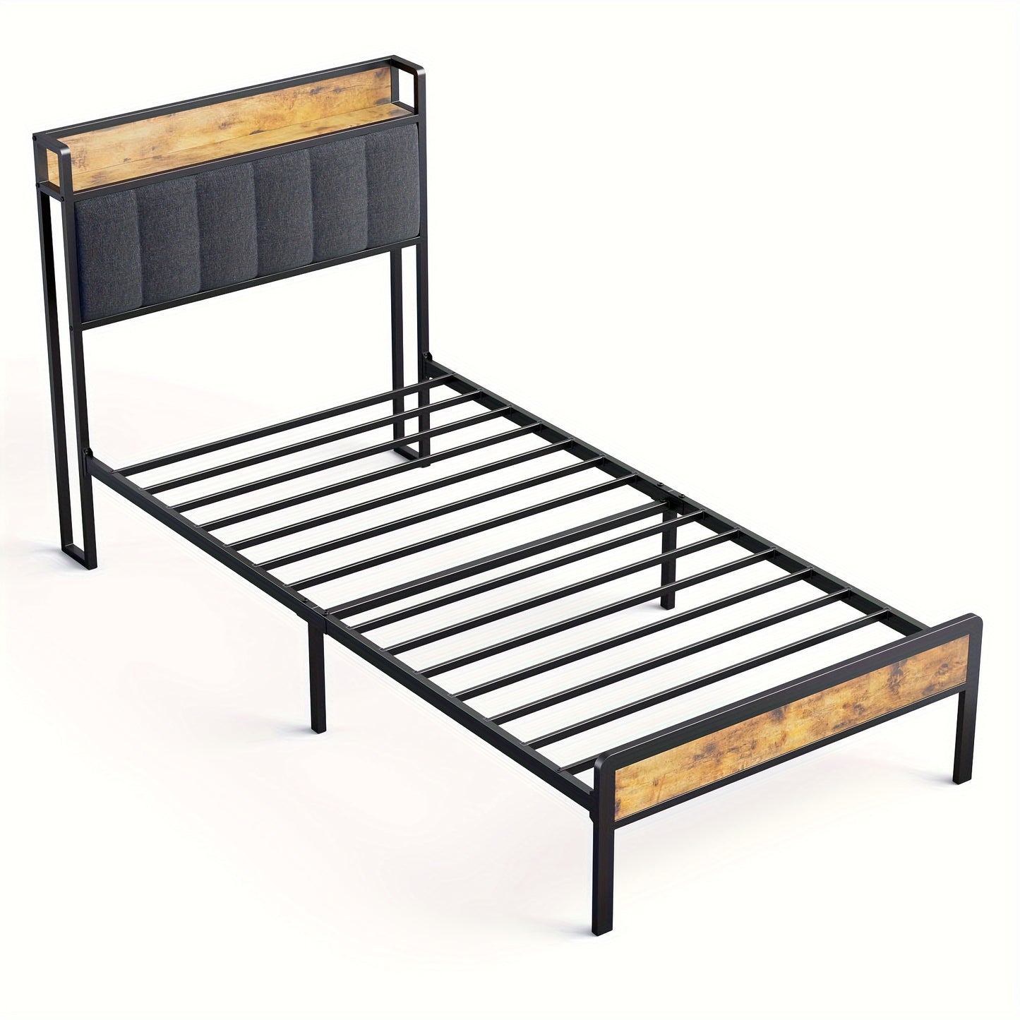 Lit double élégant et tendance en bois rembourré avec cadre en métal, support à lattes en bois et tête de lit ergonomique - Parfait pour n'importe quelle chambre (Gris foncé, Gris)