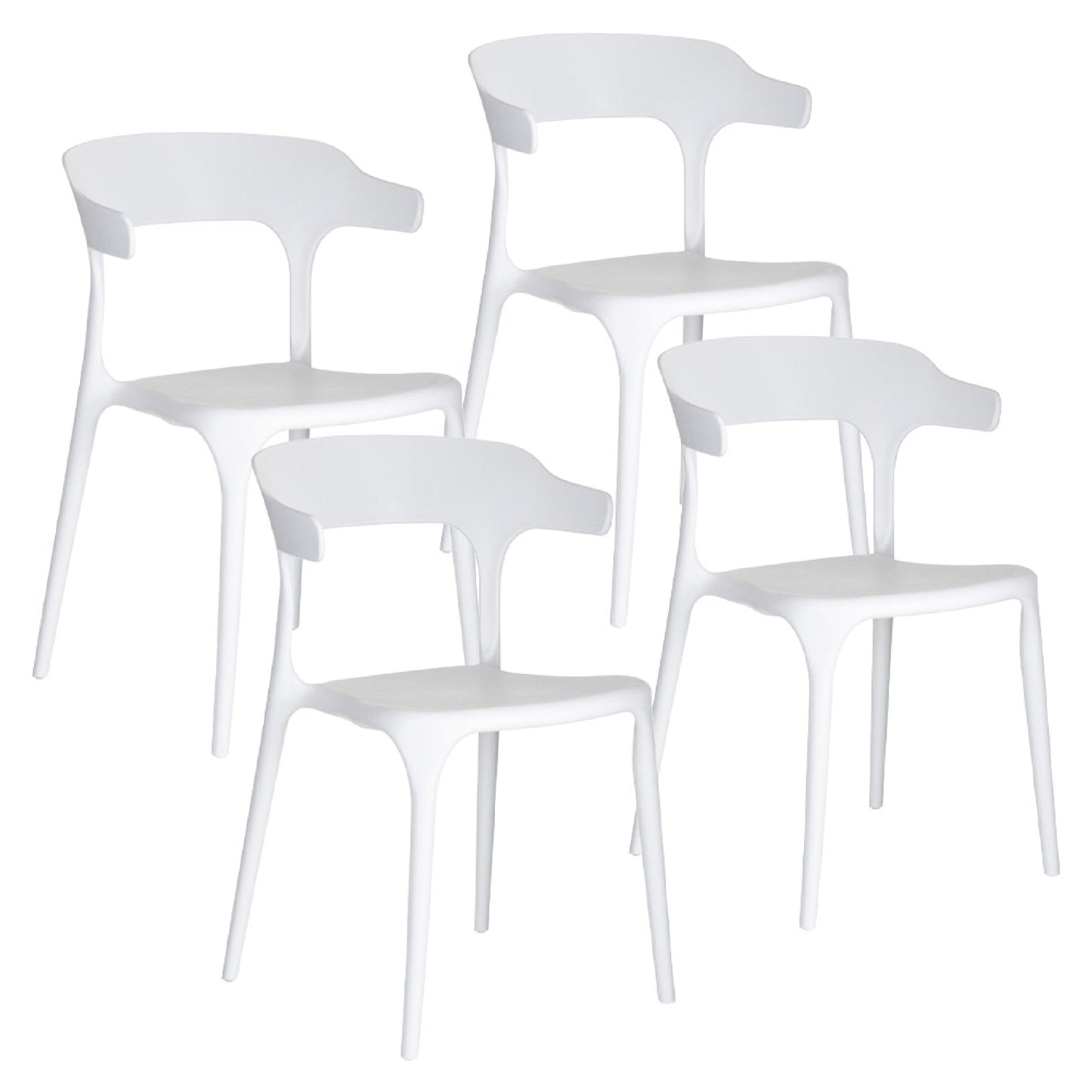 Baroni Home Lot de 4 chaises en plastique blanc – Empilables, prêtes à l'emploi sans assemblage requis, faciles à nettoyer, avec pieds antidérapants pour une stabilité accrue – Idéales pour cuisine, salon, salle à manger, jardin, terrasse ou balcon – Assi