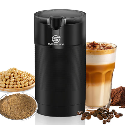 SUPERLEX Moulin à Café Puissant 150W, Conception Compacte Gain de Place, Mouture Uniforme Libère un Arôme de Café Riche, Verrouillage de Sécurité et Pièces Amovibles, Entretien Facile pour Coin Café Domestique