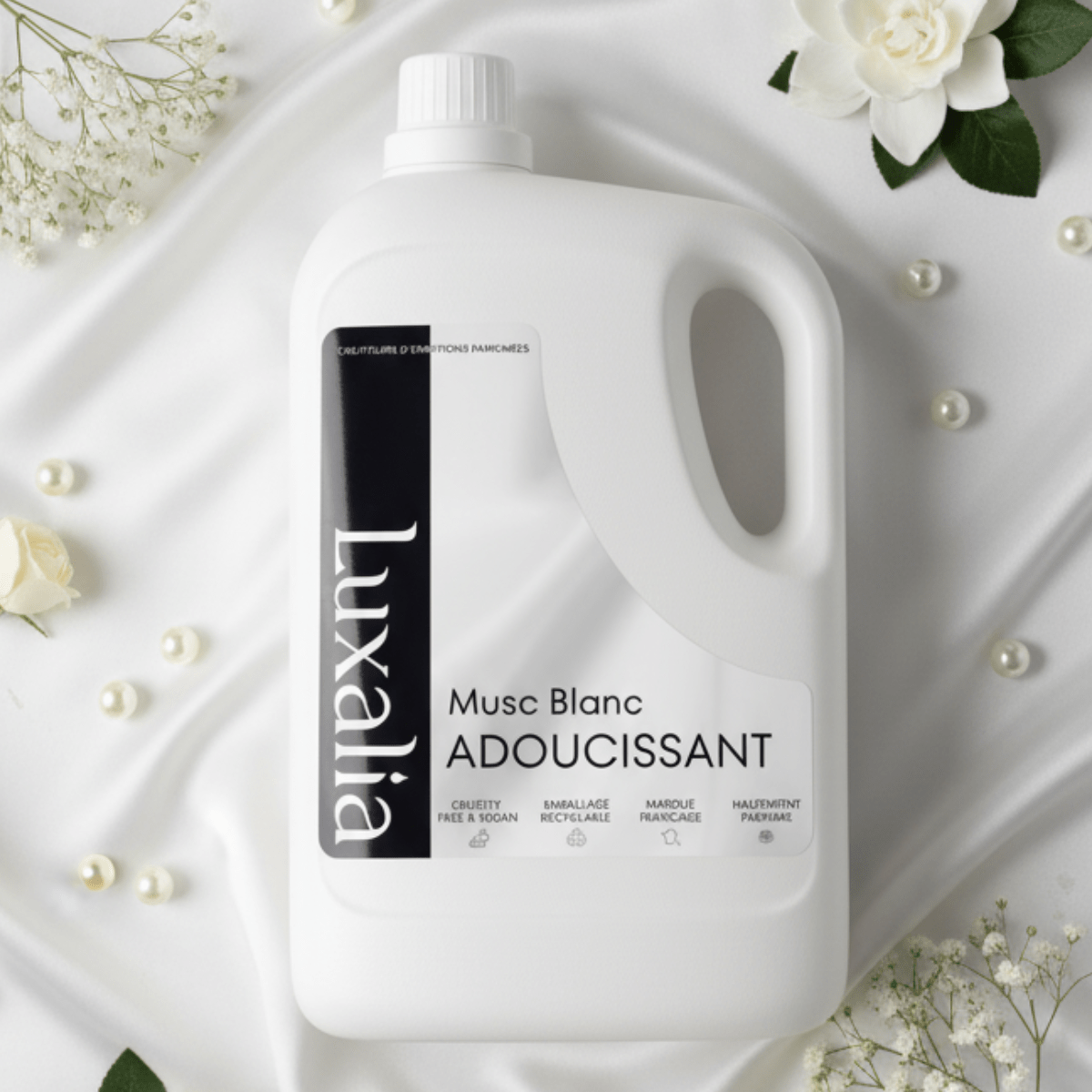 Adoucissant Musc Blanc 5L - Hautement Parfumé - Parfum Envoûtant, Durable & Intense - Jusqu'à 250 Lavages - White Musk - Assouplissant - LUXALIA