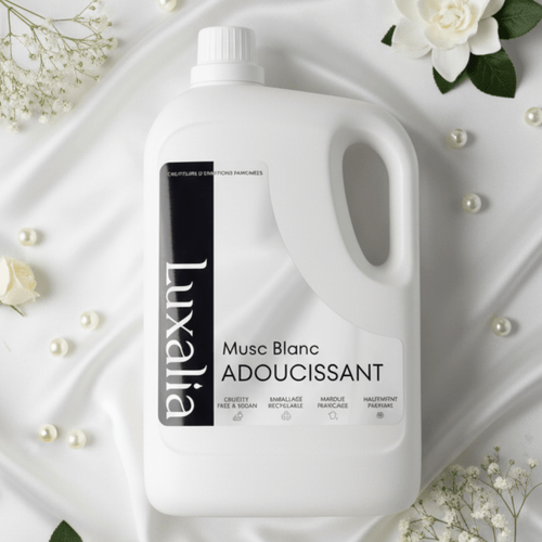 Adoucissant Musc Blanc 5L - Hautement Parfumé - Parfum Envoûtant, Durable & Intense - Jusqu'à 250 Lavages - White Musk - Assouplissant - LUXALIA