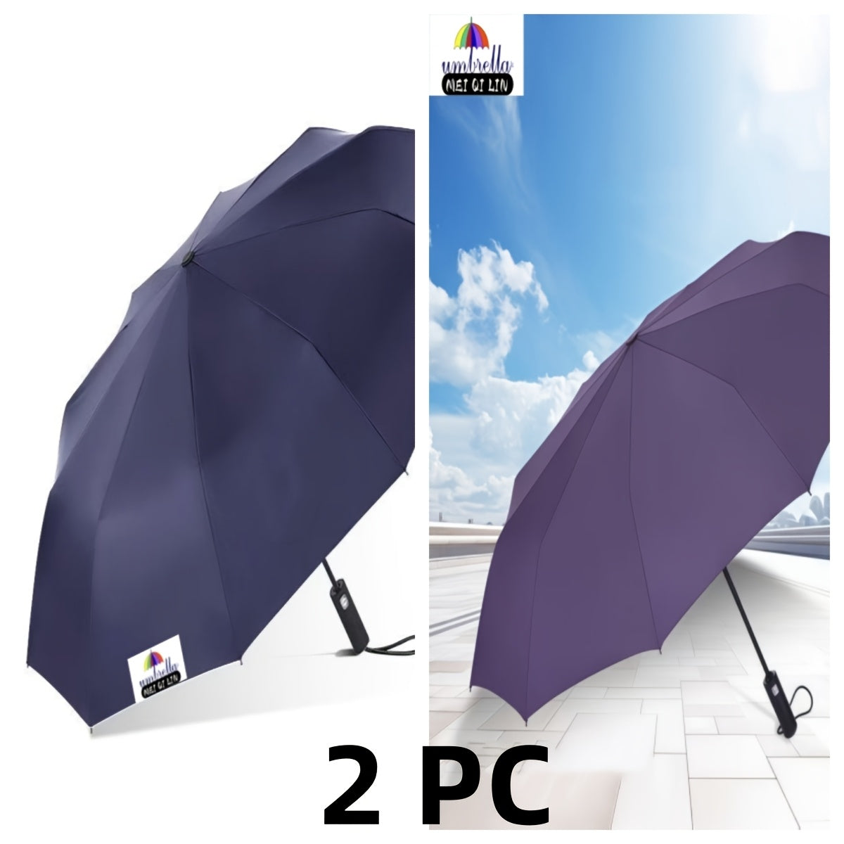 MEI QI LIN Parapluie de Golf Compact de Voyage avec 10 Baleines, Ouvre/Ferme Automatique, Léger et Portable pour Usage Extérieur, Auvent 10% Plus Grand, Cadre Durable, Idéal pour Hommes et Femmes, S'adapte à un Sac à Dos ou une Bourse