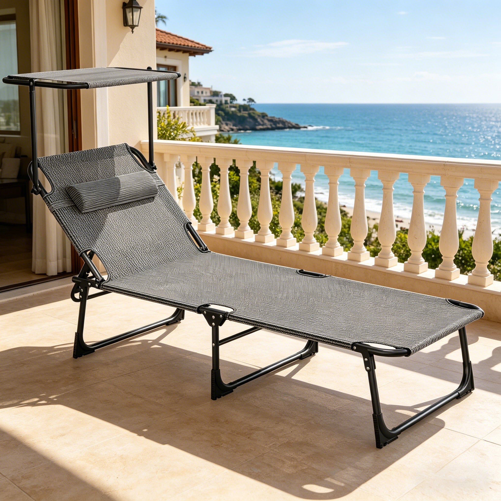 Matelas de soleil, chaise longue de jardin, chaise longue de plage, pliable, léger, dossier réglable, jusqu'à 150 kg, idéal pour jardin, patio, camping, piscine et terrasse