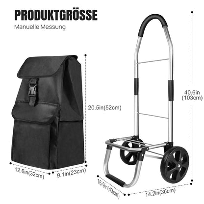 Chariot de courses léger pliable - Chariot d'escalier à 2 roues, grande capacité de 40L, sac amovible et cadre en aluminium durable, chariot d'épicerie pliable pour un rangement facile