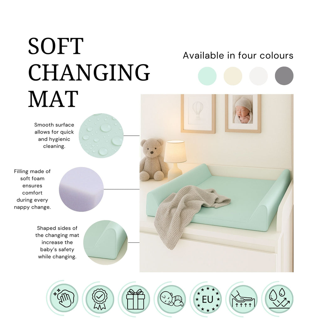 AMIKU, Matelas à langer doux pour bébés, Coussin à langer pour bébé, Mousse profilée pour changer les bébés, Coussin pour table ou commode, 50Cmx70Cm, Produit pour le soin des bébés, Sûr, Fabriqué en Europe, pour la maternelle, 100% imperméable, 100% anti