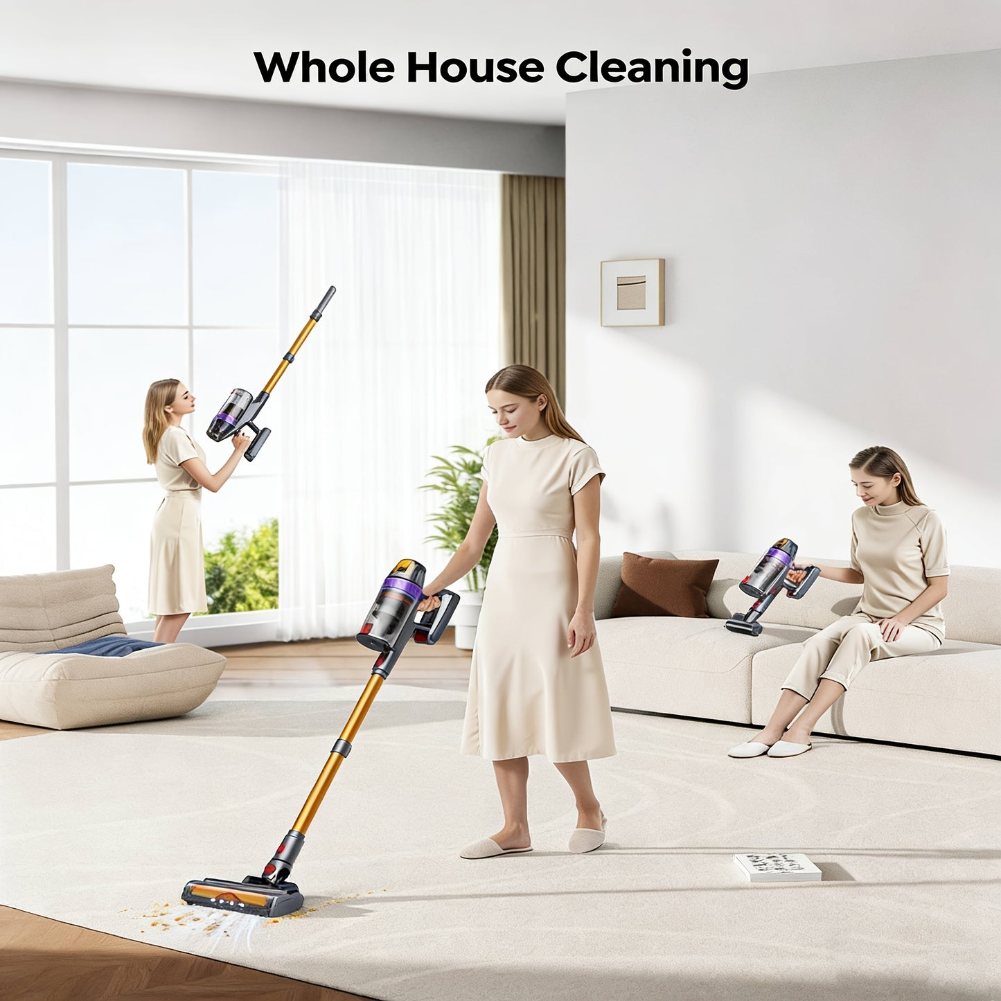 Aspirateur sans fil BUTURE VC90 Puissant 46KPA Aspirateur vertical sans balais Autonomie de 60 minutes, Capacité de 1,5L Affichage LED Brosse -nœuds, Aspirateur sans fil, Aspirateur sans fil à haute aspiration, Aspirateur pour usage domestique intensif
