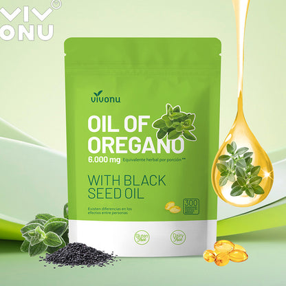 VIVONU Huile d'origan plus huile de graines noires, capsules huile d'origan équilibrée, capsules molles d'huile d'origan
