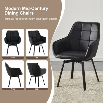 Lot de 2 chaises de salle à manger, fauteuils pivotants à accoudoirs en simili cuir avec assise rembourrée épaisse et pieds en métal, fauteuils de détente rotatifs pour la maison, la cuisine, la réception de bureau, le restaurant