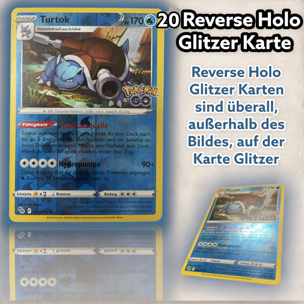 Original 20 Cartes Pokémon Reverse Holo Glitzer, Cartes Pokémon Rares en Anglais Holographiques Reverse Diverses Cartes des Ensembles Actuels + Protection d'Expédition Heartforcards®