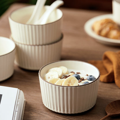 Ensemble de 4 bols de 11 cm (4,5 pouces), 400 ml, blanc perle, avec bords marron foncé dessinés à la main, ensemble de bols, vaisselle en céramique, bol à muesli, bol à petit-déjeuner, bol à dessert, bol à crème, bol à glace, bol à salade, bol à fruits, b