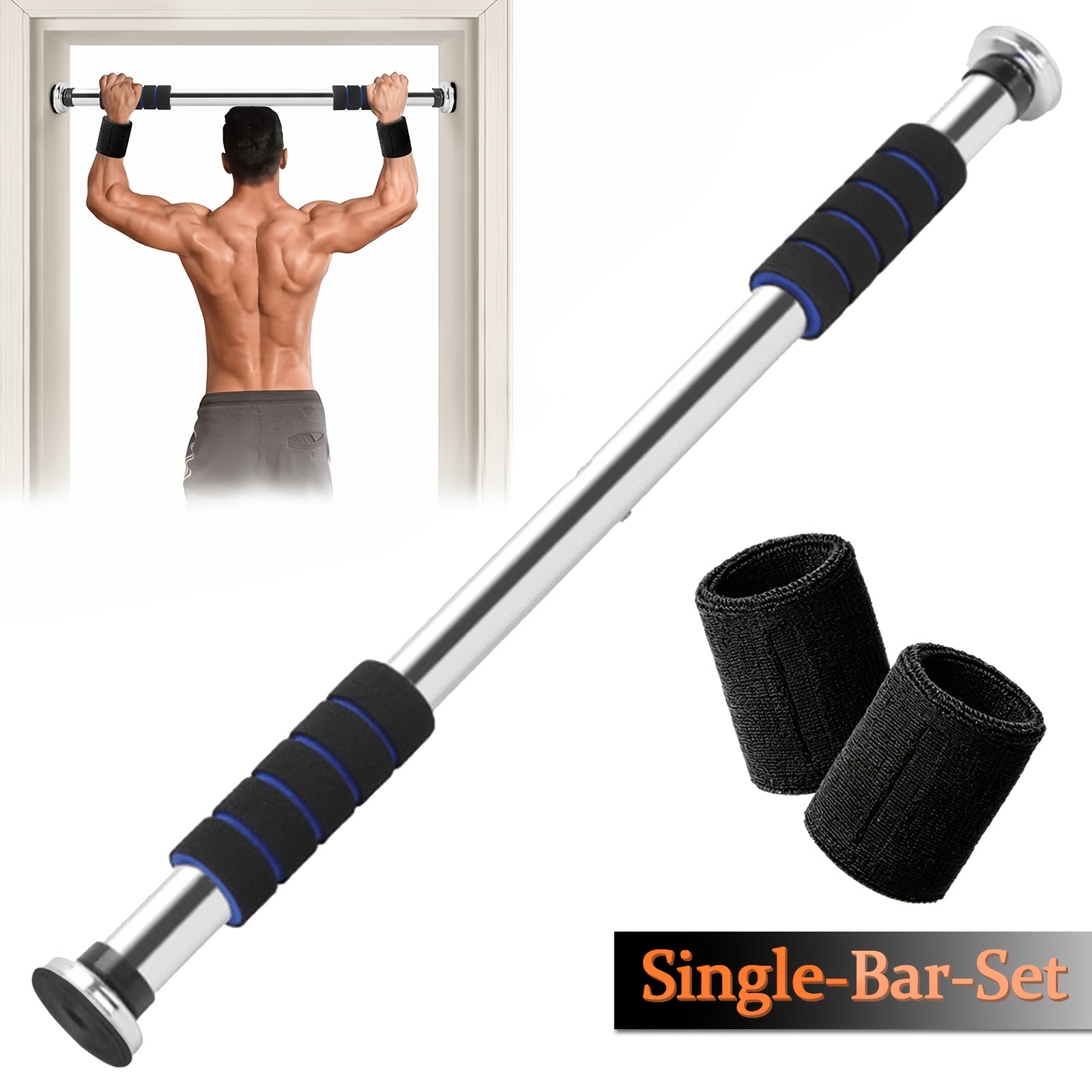 Barre de traction réglable en métal doré avec poignées en mousse souple - Idéale pour la salle de sport à domicile, la musculation et l'entraînement de force, facile à installer dans les cadres de porte, construction robuste d'accessoire de gym