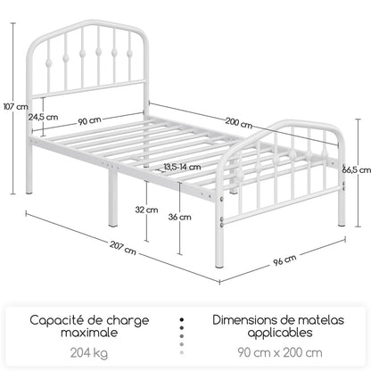 Costoffs Cadre de Lit Double en Métal Moderne - Avec Sommier à Lattes Métalliques - Espace de Rangement Sous-lit - Idéal pour Chambre, Dortoir ou Appoint - Style Industriel Intemporel