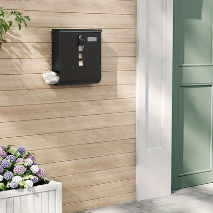Boîte aux lettres individuelle avec compartiment pour journaux, panneaux de visualisation transparents, plaque signalétique, mécanisme de verrouillage sécurisé, conçue pour une installation murale, livrée avec deux clés, design moderne, dimensions 33.5 X