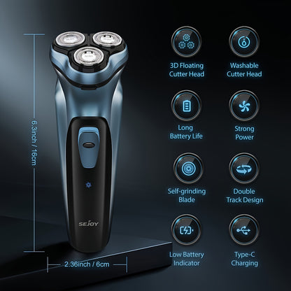 Rasoir électrique sans fil pour hommes : Rasoir rotatif humide/sec - Charge rapide USB & Soin de la peau sensible - Tondeuse pop-up & Lames de précision, Charge rapide, Meilleur cadeau
