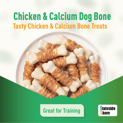 Bâtonnets pour chien en os de calcium enveloppé de poulet | Sans cuir crêpé, récompenses d'entraînement à haute teneur en protéines, nettoyage des dents, haleine fraîche et collations de supplément de calcium à faible teneur en graisse pour toutes les rac