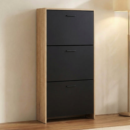 Meuble à chaussures avec 3 compartiments à abattant, armoire de rangement en bois pour jusqu'à 18 paires, organisateur d'entrée peu encombrant