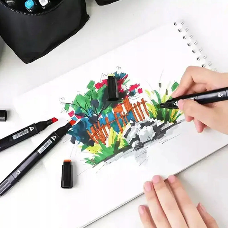 Ensemble de 80 marqueurs à double pointe, stylos et feutres, avec des pointes doubles de différentes épaisseurs, pour le dessin, le croquis et la couleur, idéal pour les artistes, les designers, les architectes, les illustrateurs, les étudiants et les élè