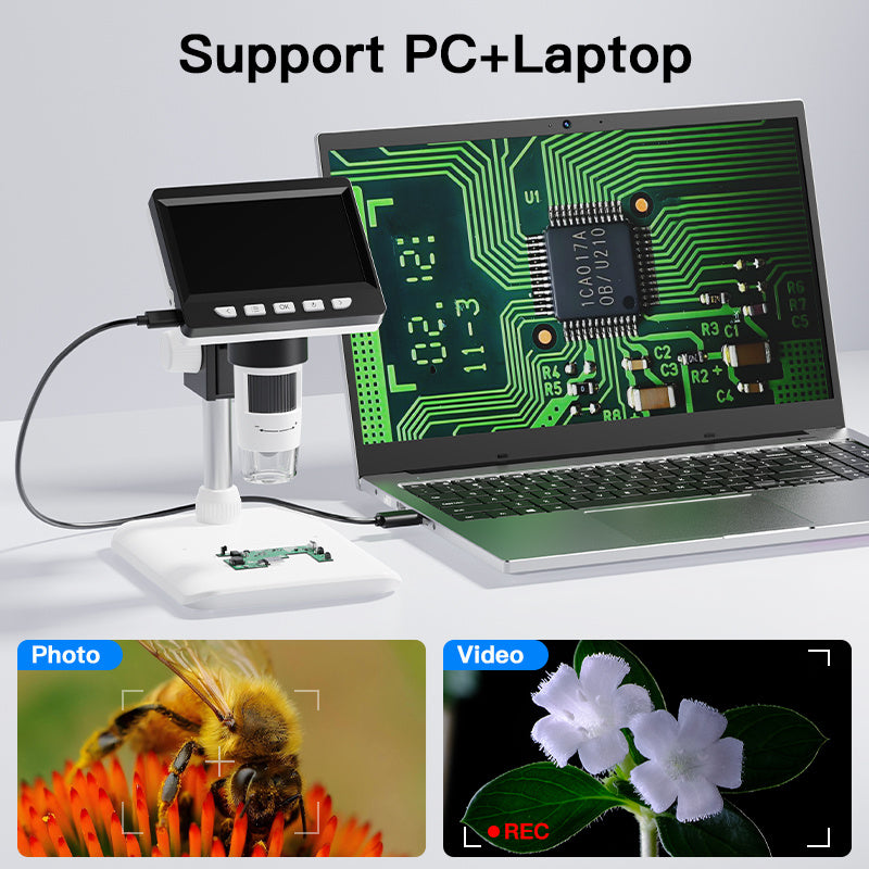 Microscope numérique HD professionnel avec grossissement 1200x et système 8-LED, USB/piles - Convient pour PC, compatible pour PC, pour réparation électronique, soudure, inspection de pièces de monnaie, microscope de laboratoire de joaillerie pour explora
