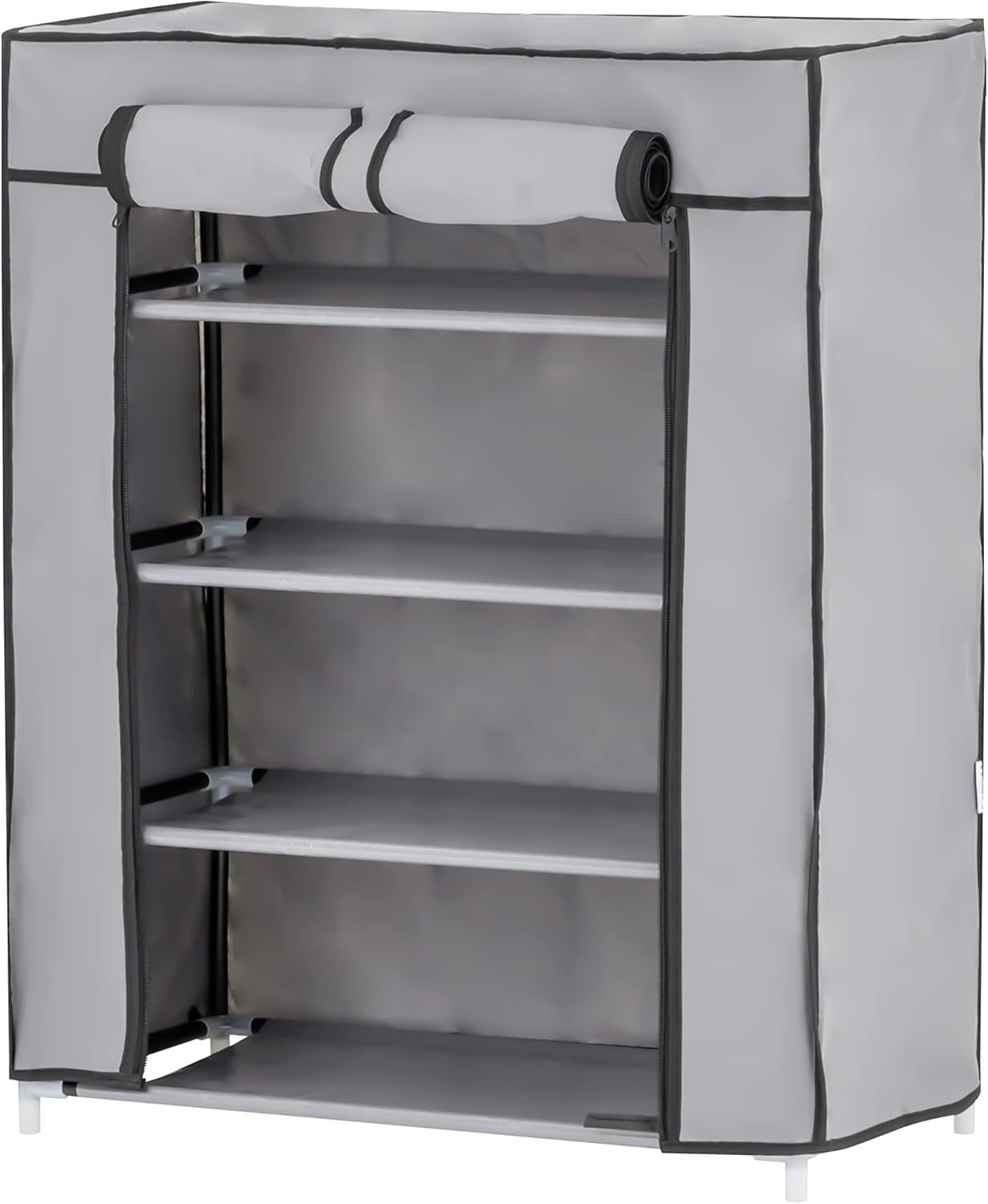 Étagère à chaussures pliante en tissu Baroni Home, 58x28x73 cm, grise, 4 étagères, meuble à chaussures peu encombrant avec cadre en fer pour chambre, placard, organisateur de chaussures indépendant, légère, durable et facile à déplacer