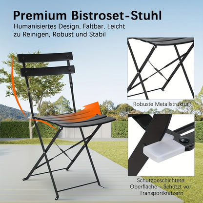 Ensemble Bistro 3 pièces, comprenant une table pliante et deux chaises de jardin, idéal pour les balcons compacts, ensemble de mobilier d'extérieur, sièges portables pour jardins et balcons